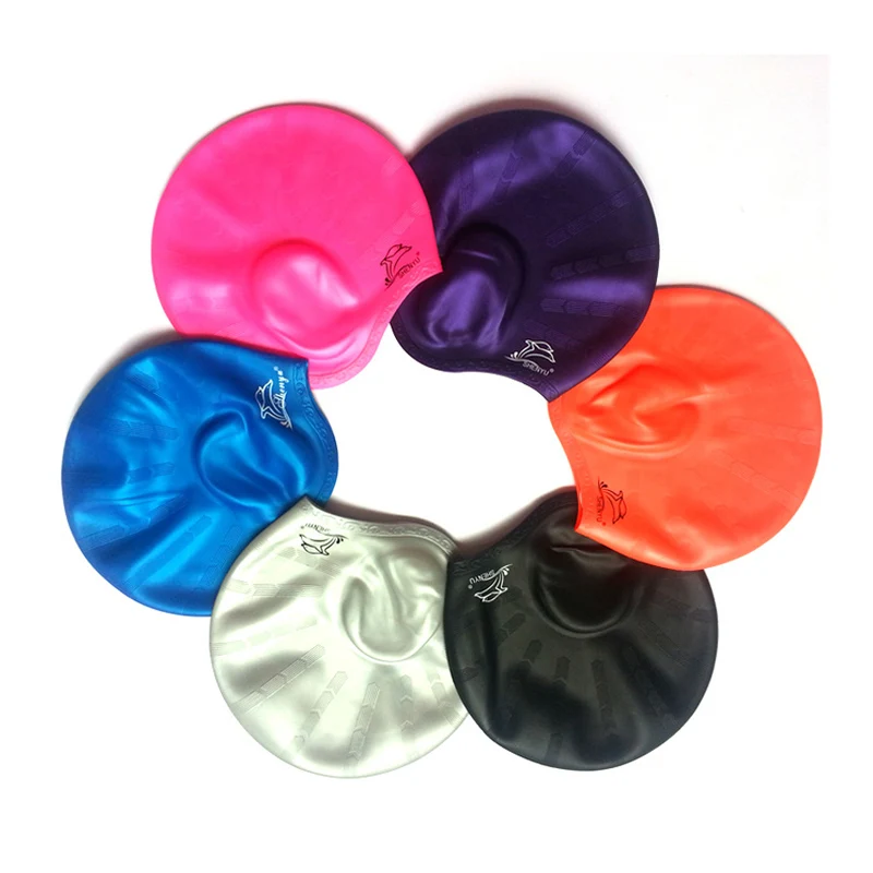 ear protect swimming cap silicone hats waterproof elastic free size adult swimming pool gear good quality 6 colors choose B43002