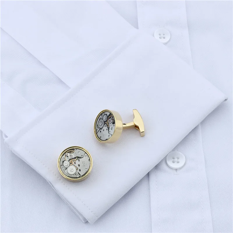 Mens Watch Movement Cufflinks for Shirt Irremovable Cuff Links Wedding Groomsmen Dress Jewelry with Box