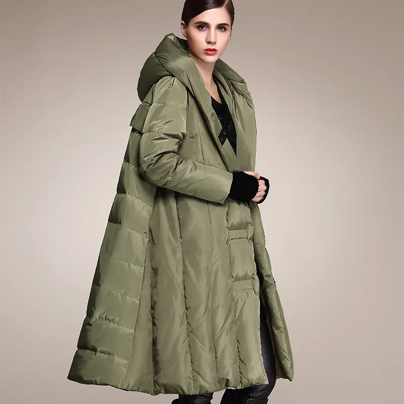 Winter fashion 90% Duck Down Coat Fashion Oversized Hooded Cloak Style Long Down Jacket Female Loose Thicker Warm Coat Wj1307