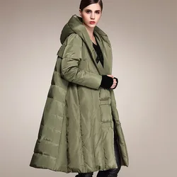 Moda invernale 90% piumino d'anatra moda cappotto oversize con cappuccio stile piumino lungo cappotto caldo più spesso sciolto femminile Wj1307