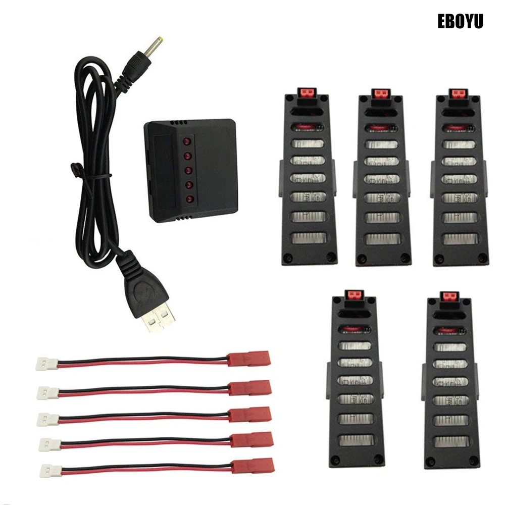 

5pcs * EBOYU 3.7V 500mAh Lipo Battery + 5 in 1 Battery Balance Charger for JD-18TX JD-18 JY018 RC Quadcopter Drone