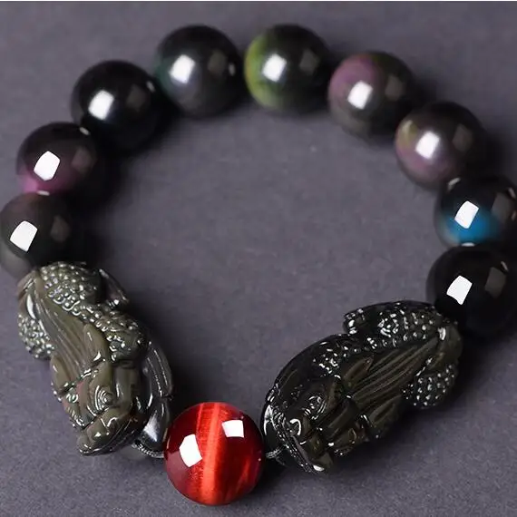 

Fengshui Wealth Pixiu Bracelet Oriental Lucky Animal Double Pixiu Bracelet Obsidian Piyao Beaded Bracelet Good Luck Jewelry Gift