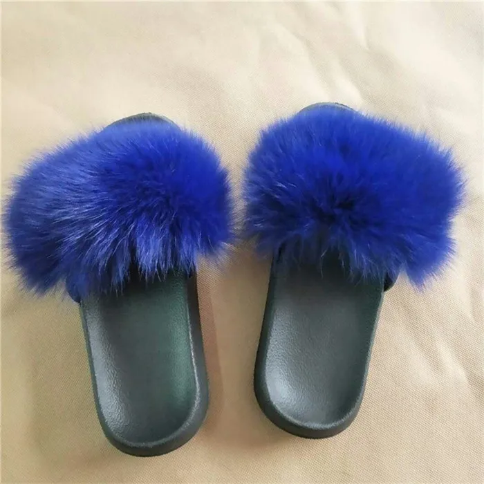 

Real Fox Fur Slippers Women Fur Home Fluffy Summer Shoes / Fur Shoes