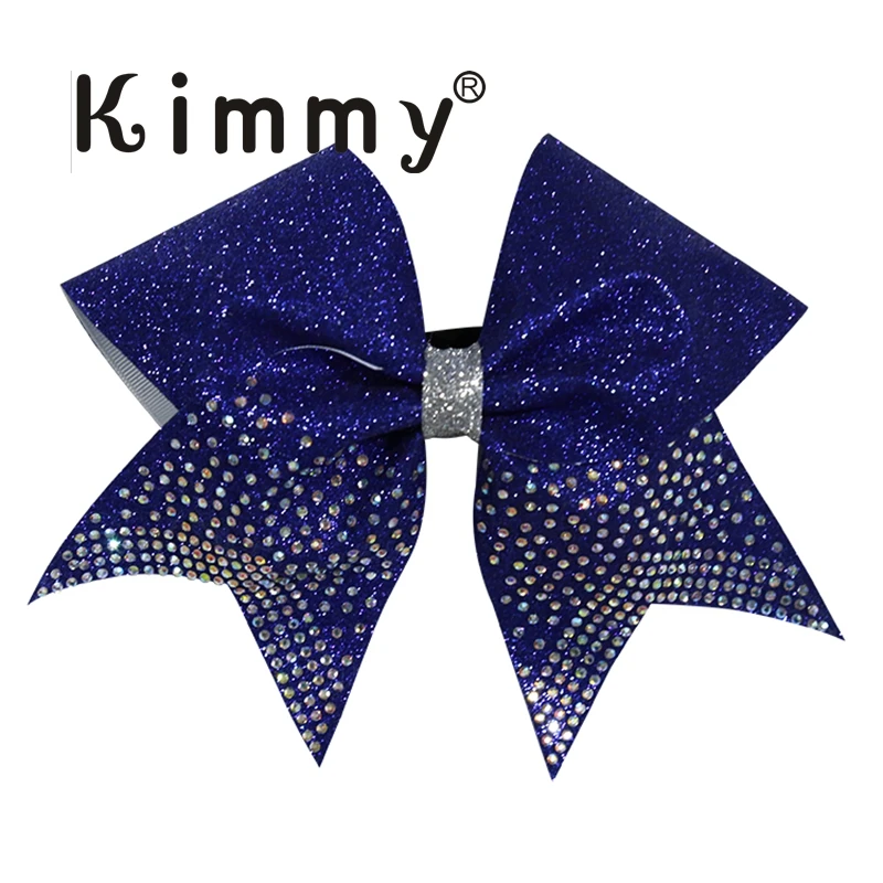 Black Pink Green Blue Red Purple Silver Cheer bows 8 inch with Rhinestone