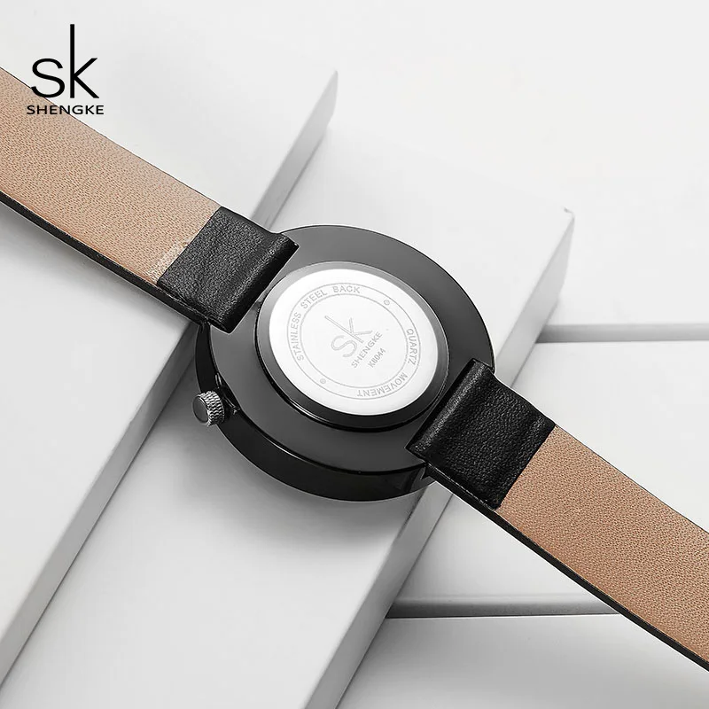 Shengke Fashion Women Watches Black Leather Strap Reloj Mujer 2022 New Creative Quartz Watch Women\'s Day Gift For Women #K8044