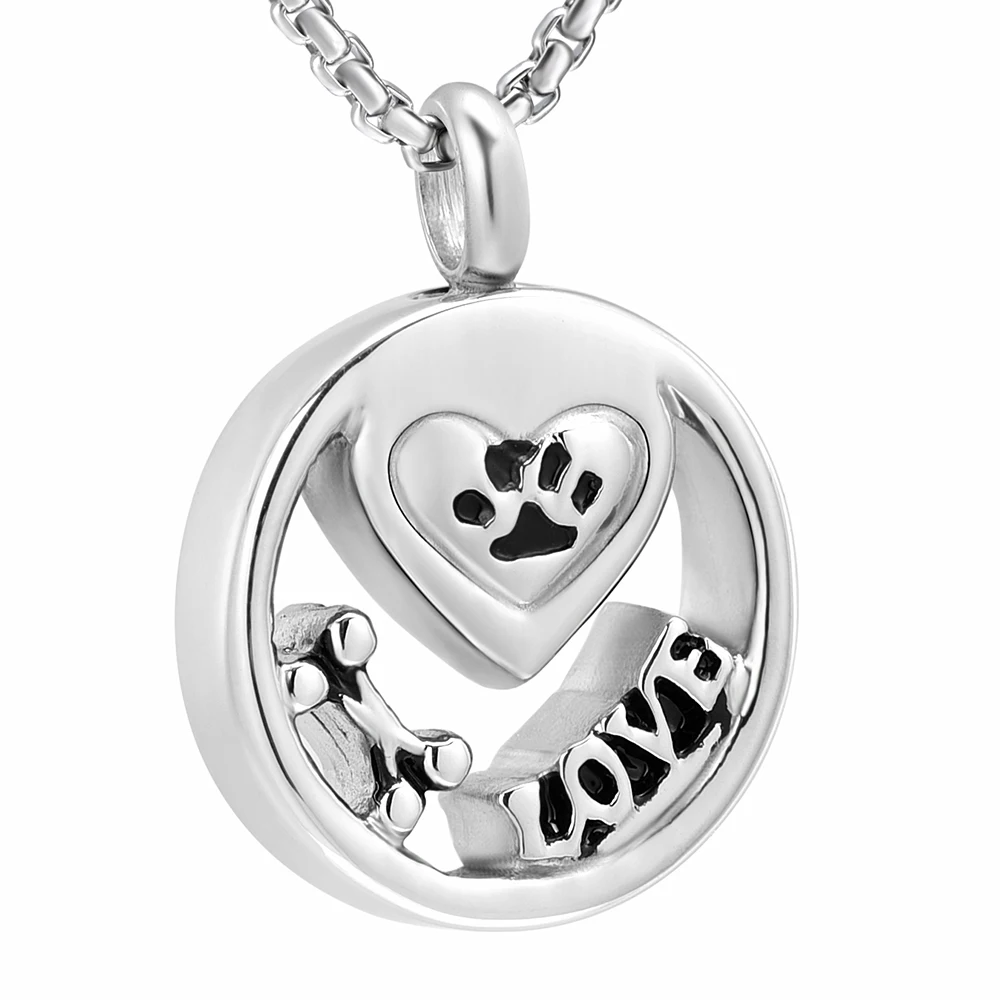 

Forever Love Dog Bone&Paw stainess steel Cremation urn Necklace pendant ashes Holder Memorial Jewelry For Pet