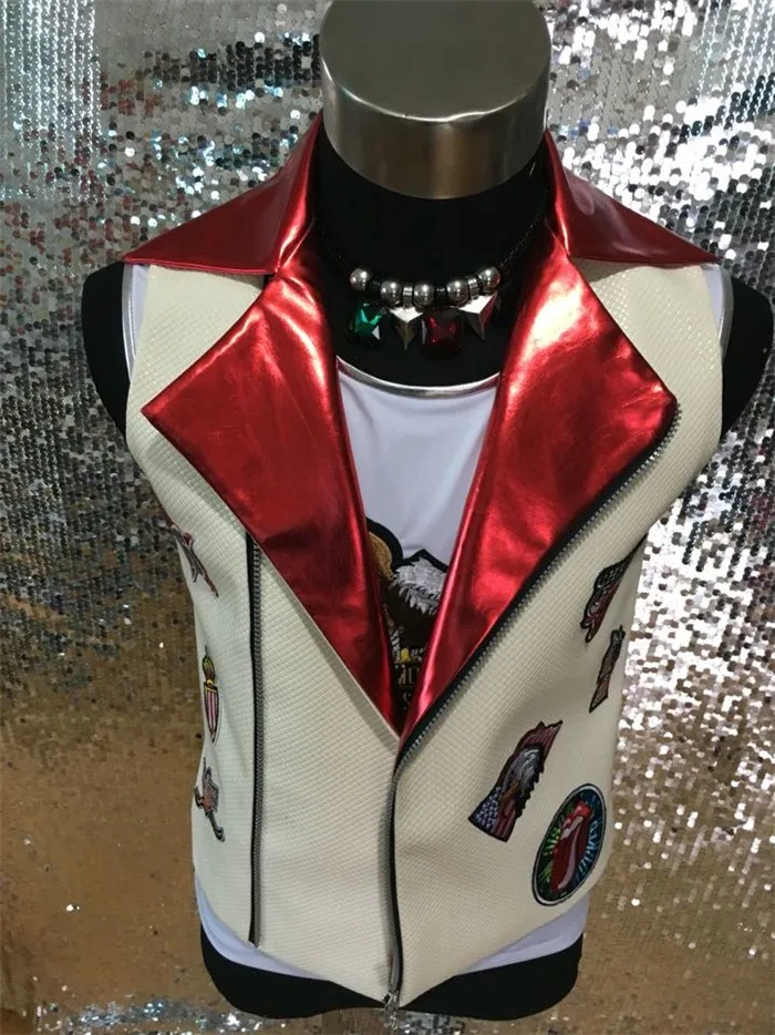 

Cool Men's Fashion Leather Vest Costumes Male Singer dancer stage Performance coat Hiphop Style Jazz Punk Dance Outfit