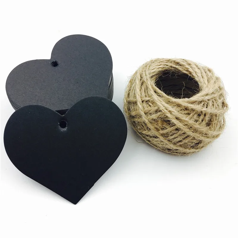 100pcs/lot Heart Shaped White Black Brown Kraft Paper Tags Gardening Labels DIY Wedding Note Blank Craft Gift Tag 6.5*5cm