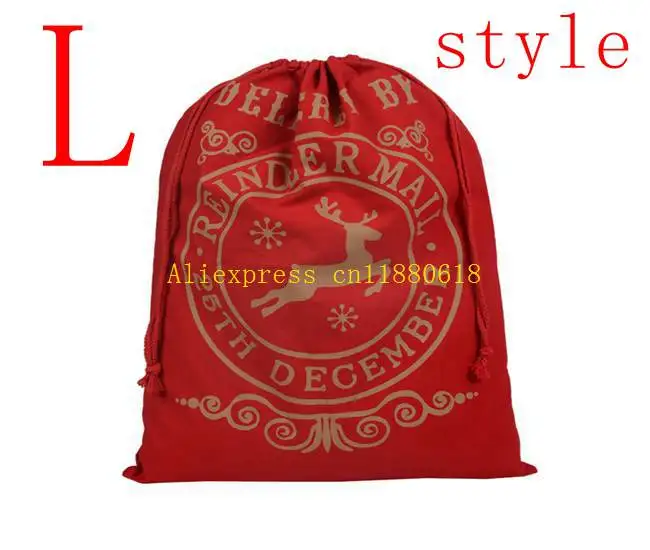 50pcs/lot Free Shipping 50*70cm Large Canvas Santa Sack Color Elk Organic Heavy Canvas Christmas Gift Bags Drawstring Bag CR12