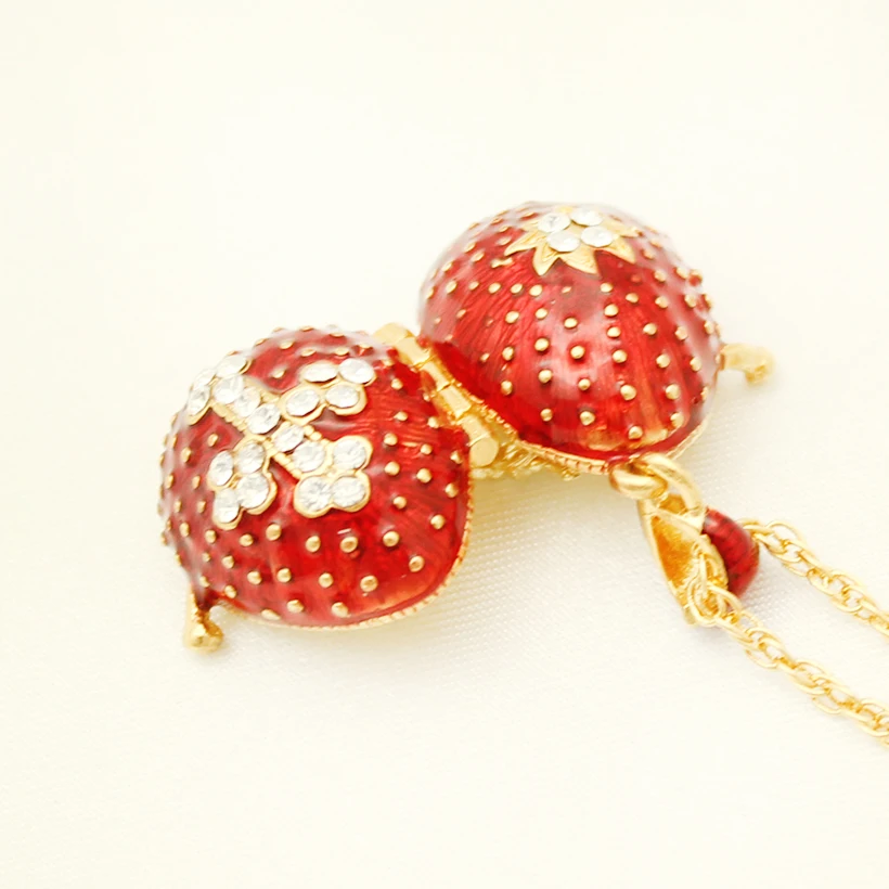 Suitable for European luxury Faberge egg pendant  red crystal cross pendant necklace enamel Europe Easter eggs, Christmas gifts