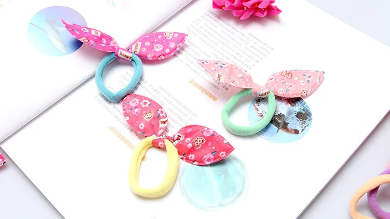 6 pcs Rabbit Ears Hair Band Children Hair Accessories Kids Ponytail Elastic Hair Band for Women Girls Rubber Band