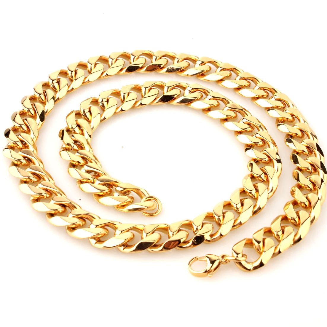 Customed Size 5/8/10/12/15/17/19mm Men\'s Necklace Stainless Steel Cuban Link Chain Gold Color Male Jewelry Gifts for Men