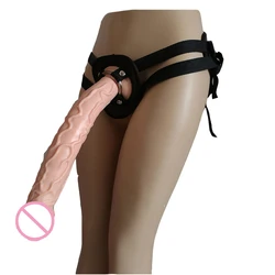 HOWOSEX Long dildos Strap On Dildo suction cup Strapon soft Penis Adjustable Leather Panties Ultra Harness For Lesbian sex toy