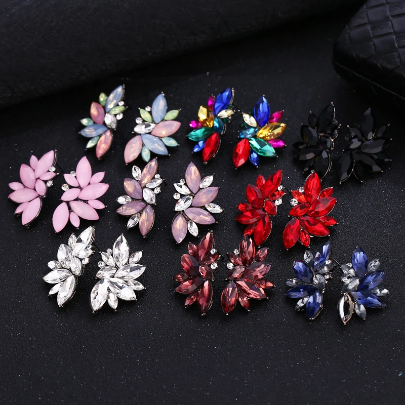 2019 Fashion Season New Simple Female Crystal Drop Earrings Red Blue Pink Delicate Cute Face-Slim Brincos For Women Jewelry Gift