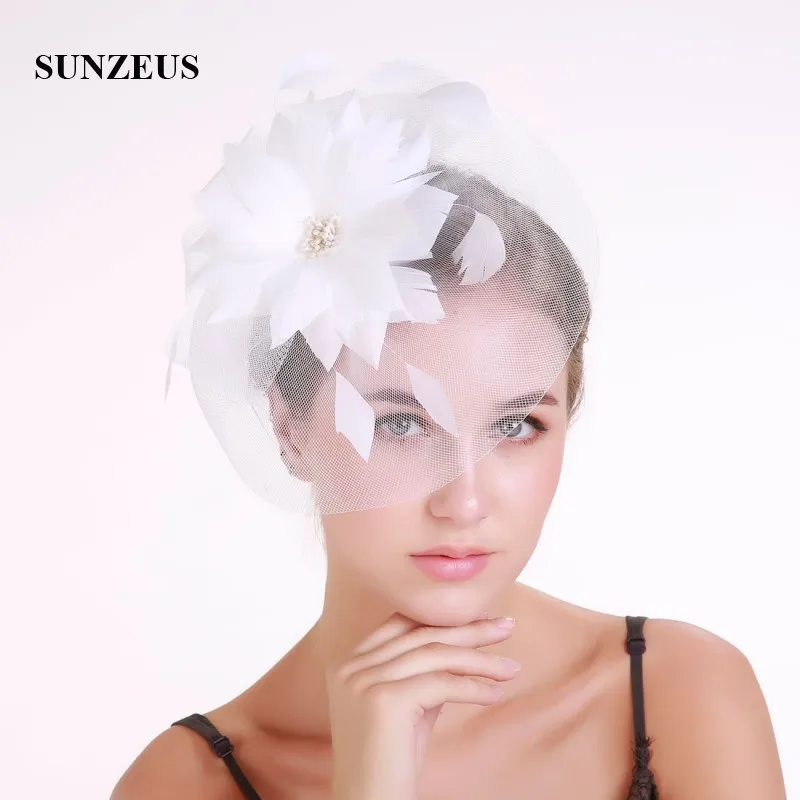 Feathers Flowers Attractive Ivory Bridal Wedding Hats Tulle Women's Party Hair Accessories Fascinators sombrero boda SH53