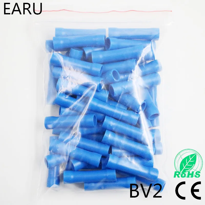 

BV2 BV2.5 Full Insulating Wire Connector cable Wire Splice Terminals Joiner Crimp Electrical Fully Insulation BV2 BV 100 PCS BV