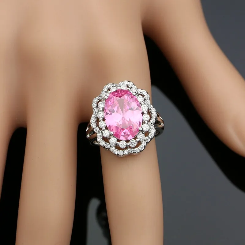 925 Silver Bridal Jewelry Sets For Women Wedding Accessories Pink Cubic Zirconia Earrings/Ring/Bracelet/Necklace/Pendant
