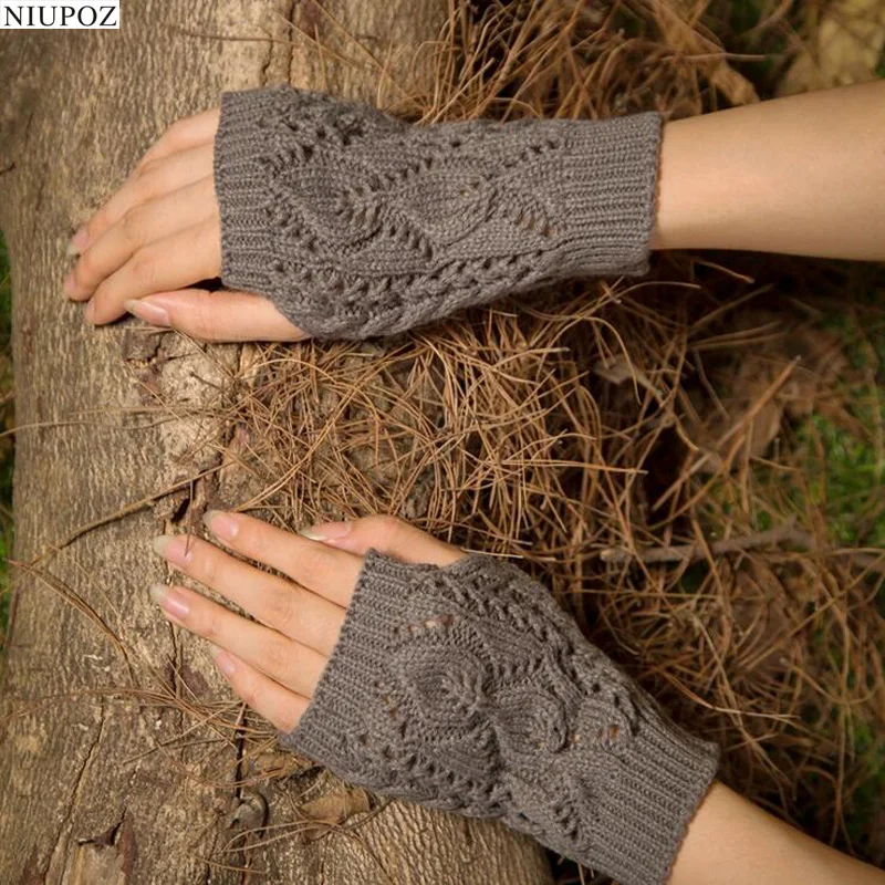 Gants en tricot extensible pour femme, jolis et élégants, chauds, en Crochet, sans doigts, pour l'hiver, G7