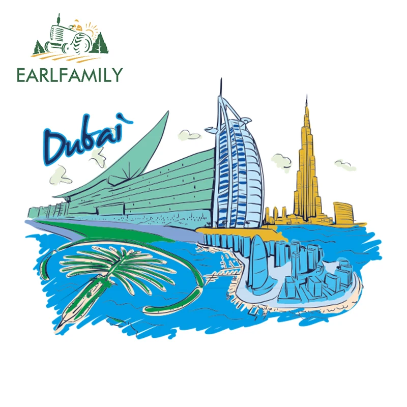 EARLFAMILY 13cm x 9.6cm Beautiful Scenery of Dubai Decal Travel Holiday Car Stickers Vinyl Rear Windshield Decals Racing Sticker