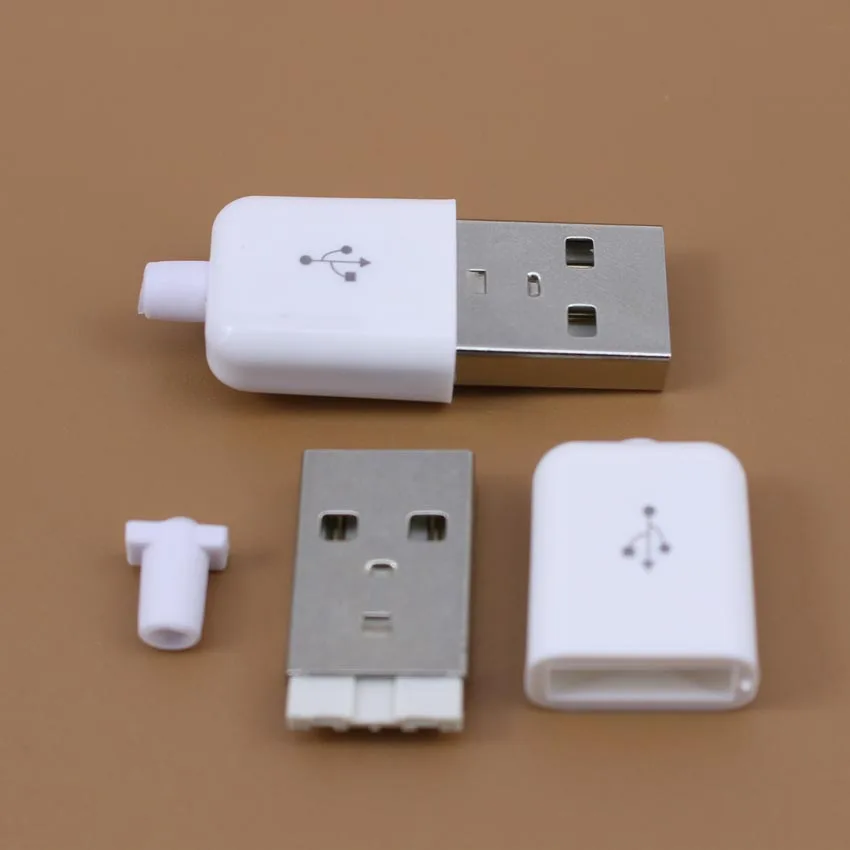 1pcs USB 2.0 Connector Type A Male USB 4 Pin Plug Socket Connector Soldering With white Plastic Cover for DIY Custom Handmade