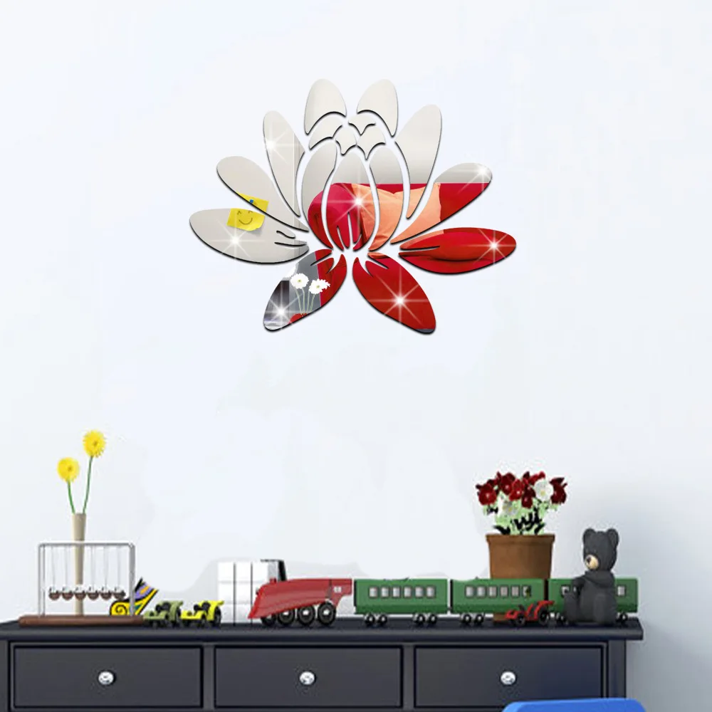 Decorative environmental protection can remove the living room wall decoration stickers crystal 3D stereo lotus mirror paste 118