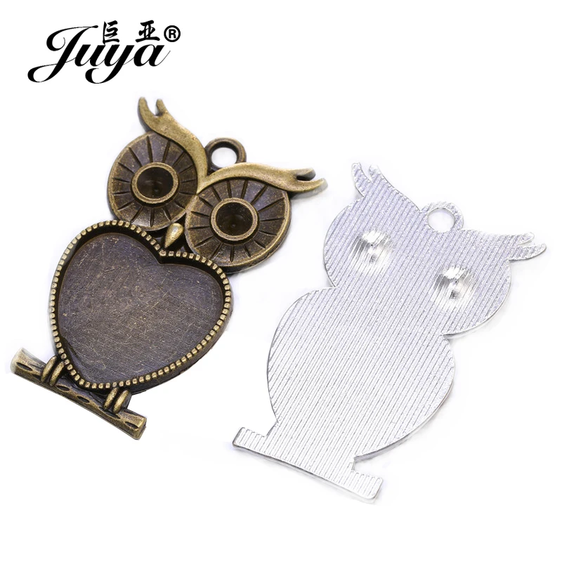 5 pcs/lot 25mm en forme de coeur hibou Cabochon paramètres lunette plateaux vierges pour pendentif collier bijoux à bricoler soi-même accessoires de fabrication