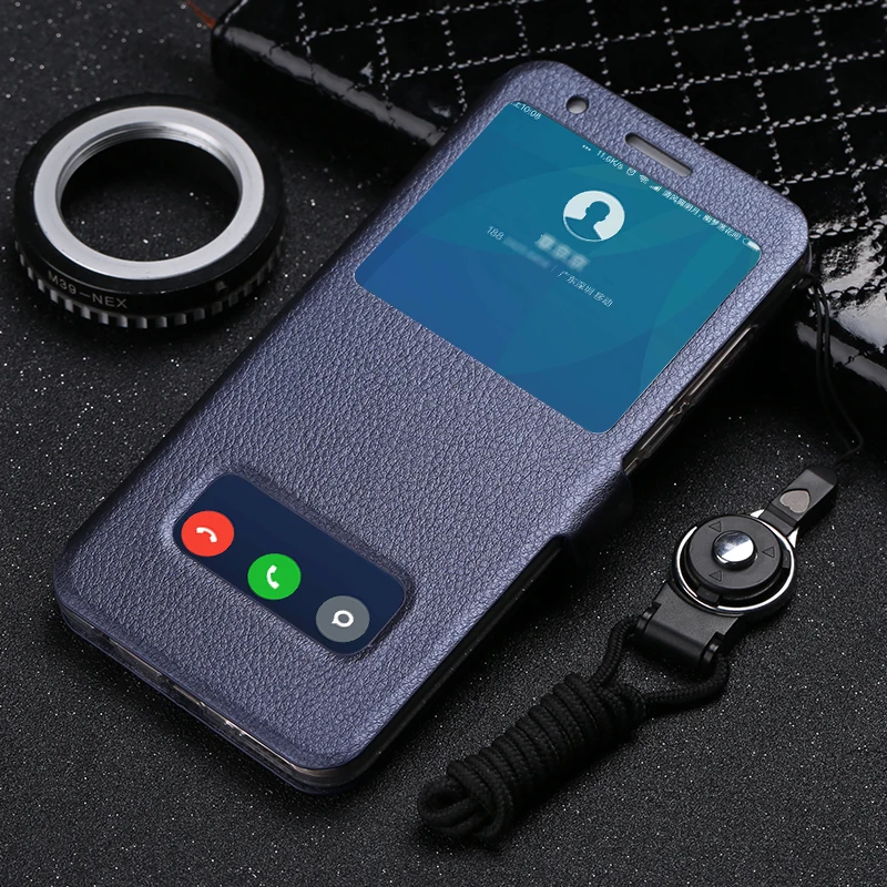 Business Double VieW Window Flip PU Leather Case For Huawei Honor 8X Nova 7 SE  8 SE 8 Pro Lanyard Cover Magnetic Buckle Case