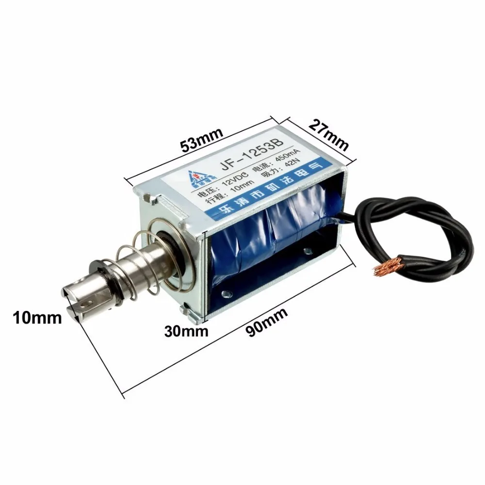 JF-1253B DC 12V 24V 450mA 9.6W 42N 10mm Pull Push Type Linear Motion Solenoid Electromagnet