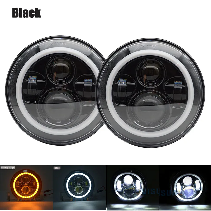 2pc 7inch Round LED Headlight Angle Eyes Headlamp for Lada Niva 4x4 suzuki Samurai Hummer H1H2 Projection Headlight for VAZ 2101