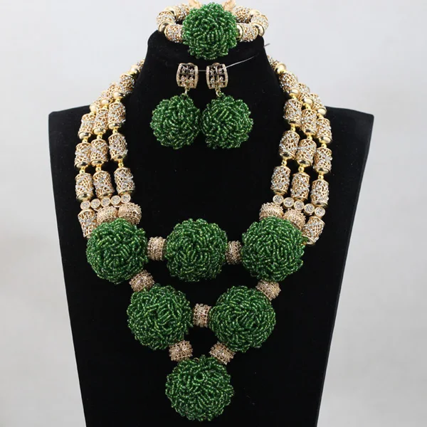 

New Design African Wedding Bridal Magnificent Green Crystal Sets Nigerian Women Beads Necklace Jewelry Set Free Shipping ABH275