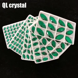 ALL Size Malachite Green Navette Sew on Crystal Rhinestones Flatback Marquise Sew on stone for Making wedding DIY  bags shose