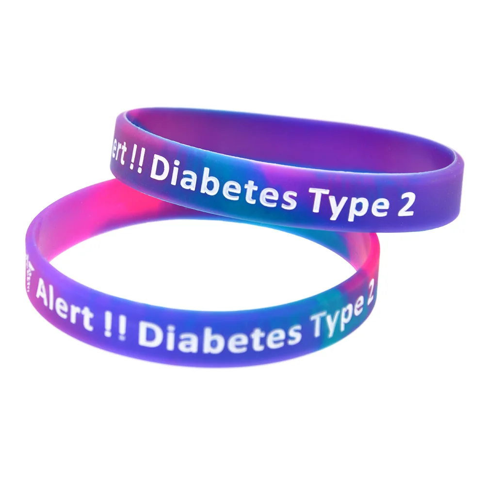 1 PC Alerta Tipo 2 Pulseira de silicone para diabetes tamanho adulto 4 cores