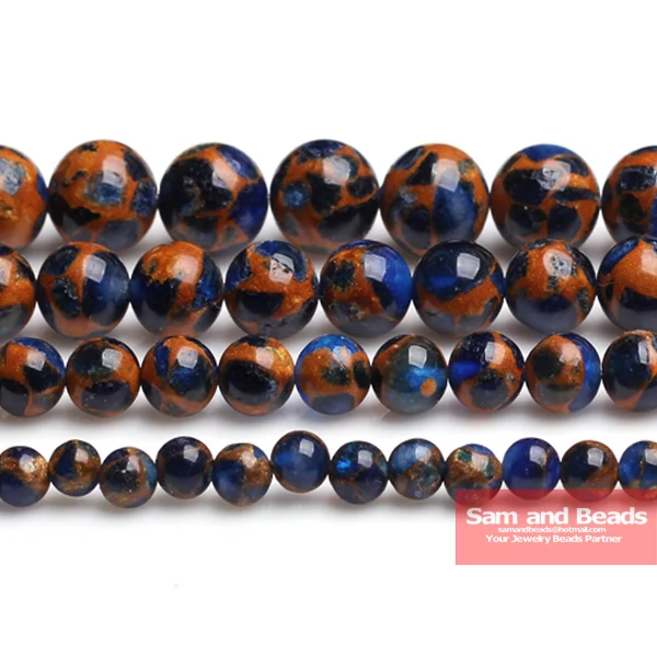 

Free shipping Natural Dark Blue gold colored Nepal Stone Beads 16" 6 8 10MM Pick Size For Jewelry Making NBE03