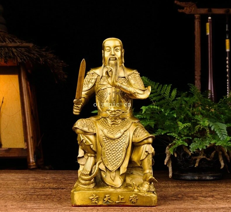 

9 дюймов латунная резная народная статуя фэншуй китайского даосизмаXuantian Emperor God 22 см