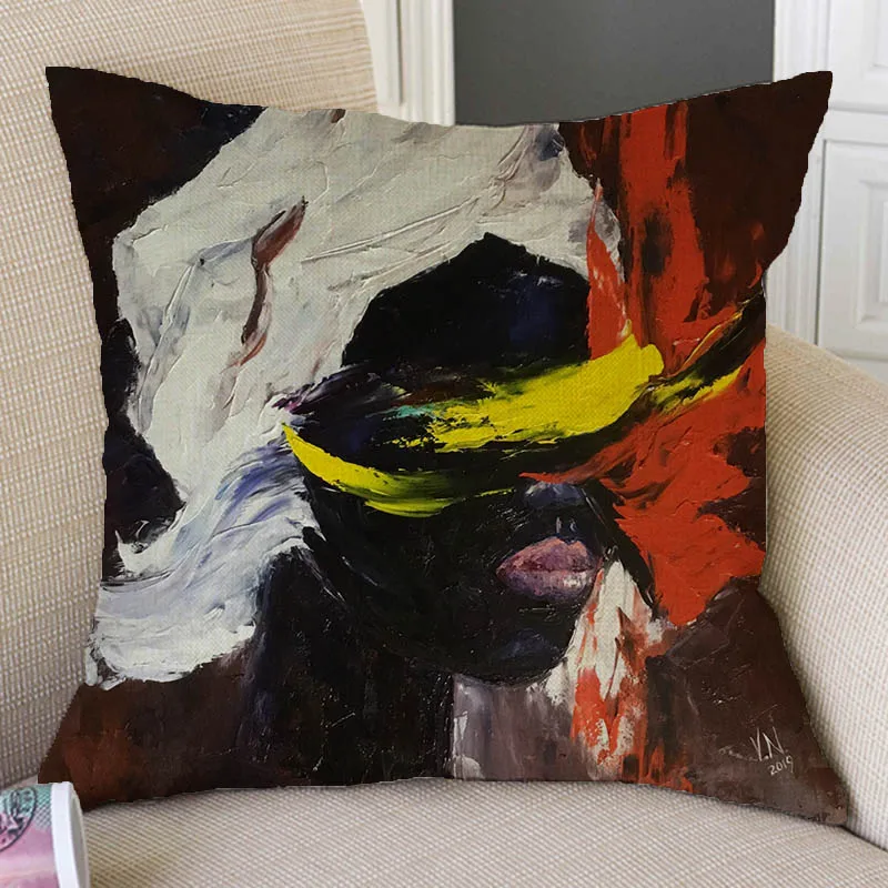 Black Africa Oil Painting Art African Woman Abstract Impressionism Decorative Pillow Cover Cotton Linen Fashion Cushion Covers