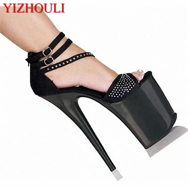 20cm ultra high heels sandals rivets open toe cover heel with the temptation to shoes 8 inch Platform dance shoes