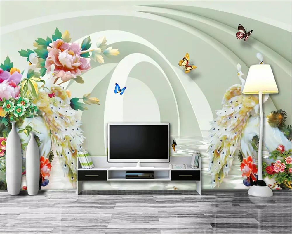 beibehang Custom photo wallpaper mural 3D stereo peacock peony jade carving TV background wall papers home decor papel de parede