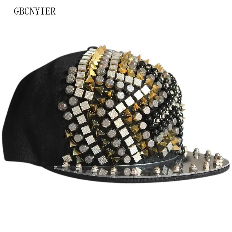 GBCNYIER Hip Hop Cool Hat Dance Show Sports Male Hat Rivet Fashion Adjustbale Female Cap Team Show Cool Hiphop Flat Brim Caps