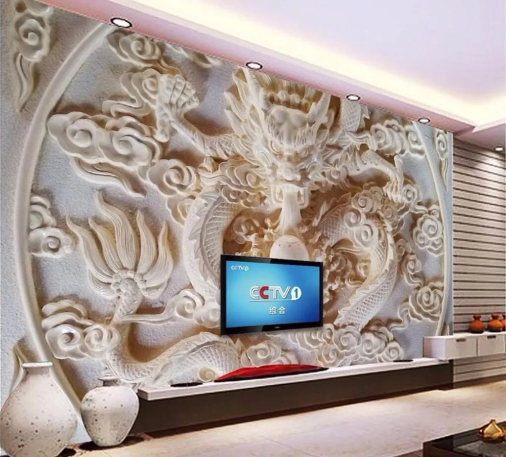 

beibehang Custom Wallpaper Chinese Dragon Relief TV Backdrop Home Furnishings Living Room Bedroom 3d wallpaper papel de parede