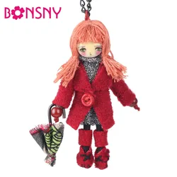 Bonsny Winter Handmade Cloths French Paris Doll Necklace Long Chains Statement Pendant News Choker Russia Girls Women Gifts