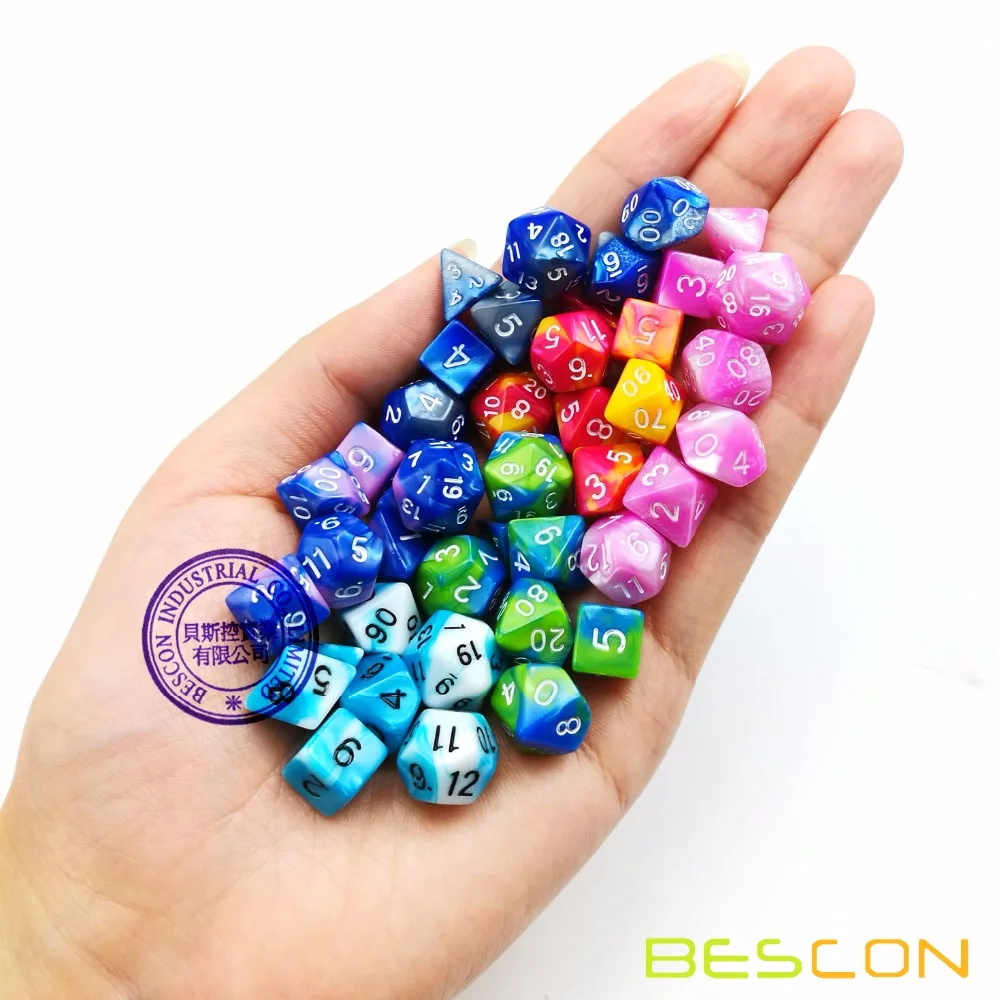 Bescon Mini Gemini Two Tone Polyhedral RPG Dice Set 10MM, Mini RPG Dice Set D4-D20 in Tube Packaging, Assorted Colored of 42pcs