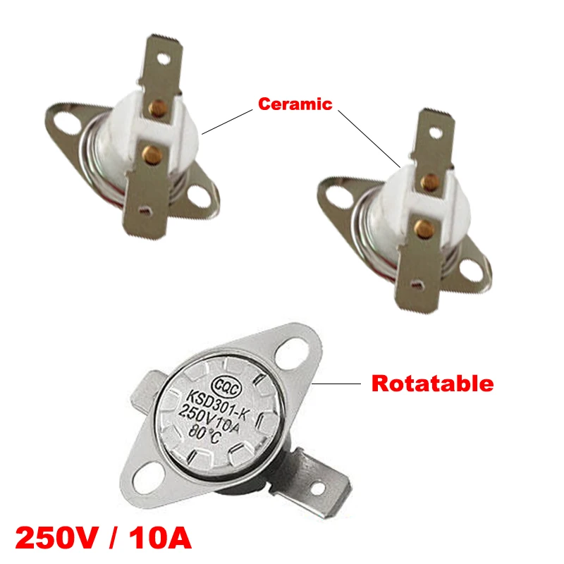 220 230 240 250 Degree Celsius 250V 10A KSD301 Ceramic Flat Rotatable Normal Closed NC Themostat Temperature Control Switch