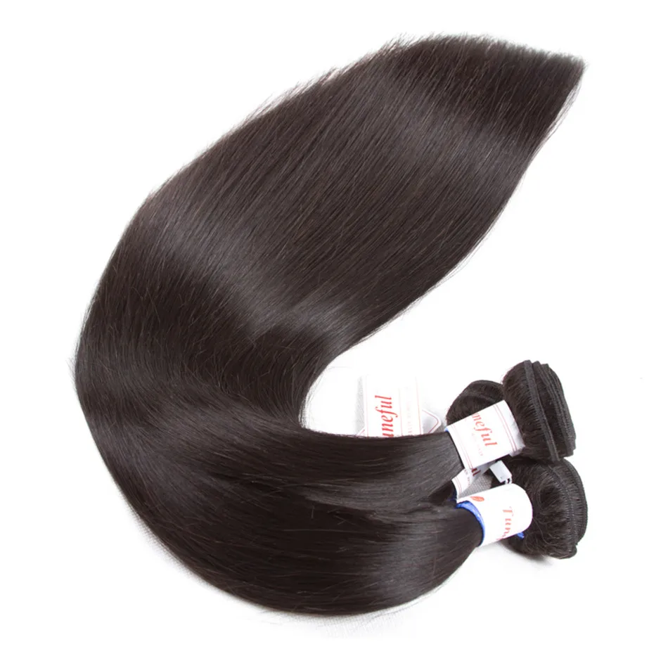 Malaysian Straight Human Hair Bundles With Closure Tuneful 100% Remy Hair Weft Weave Extensions Hair 3 Bundles With Closure