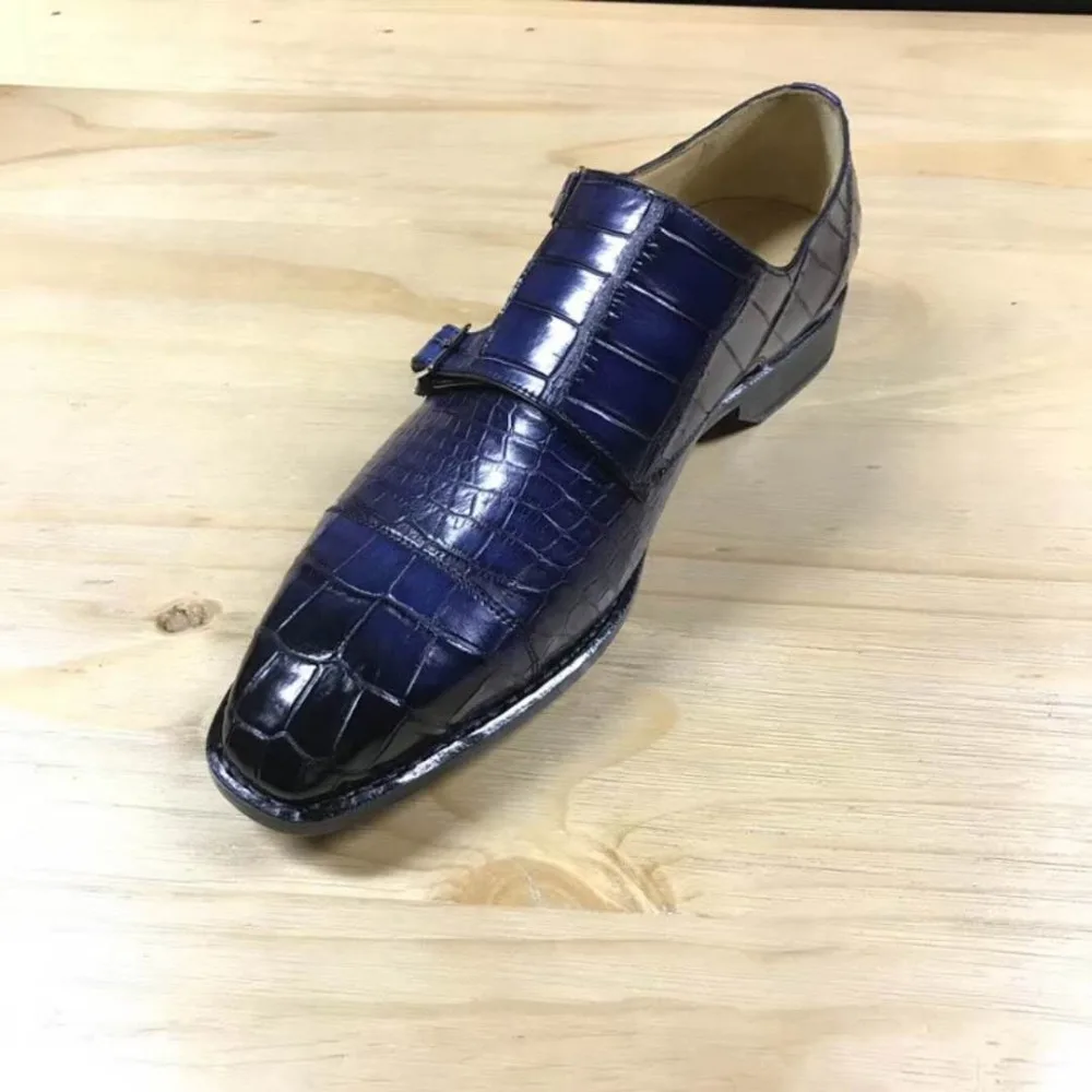 Luxury quality 100% Genuine real crocodile belly skin men shoe winter dark blue Mixed color crocodile belly skin men shoe