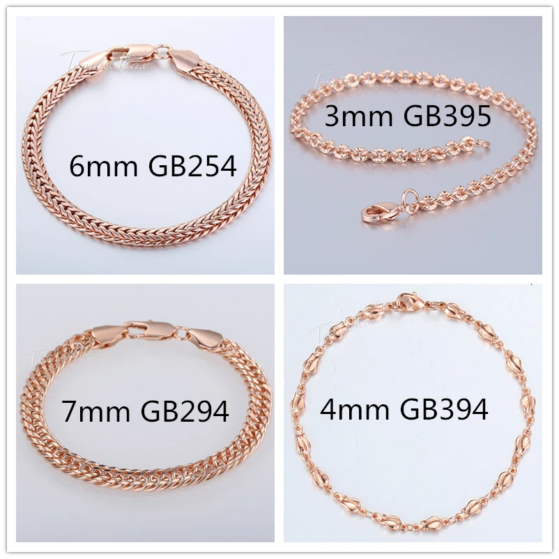 3/4/5/6/7/8/14mm Wide 585 Rose Gold Color Bracelet for Women Chain Snail Curb Braided Foxtail Link 18/20cm Women Jewelry GBM01