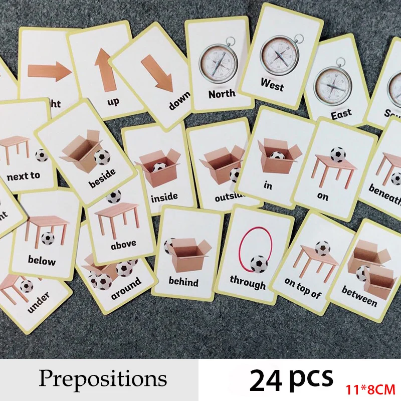 Prepositions and Gestures Series English Word Flash Card Children Learning Card Early Educational Toys