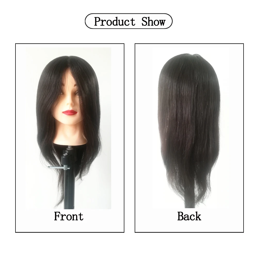 100% Human Hair Mannequin Head Natural Black Color Practice Training Model For Hairdresser Professional Can Be Ironed and Dyed