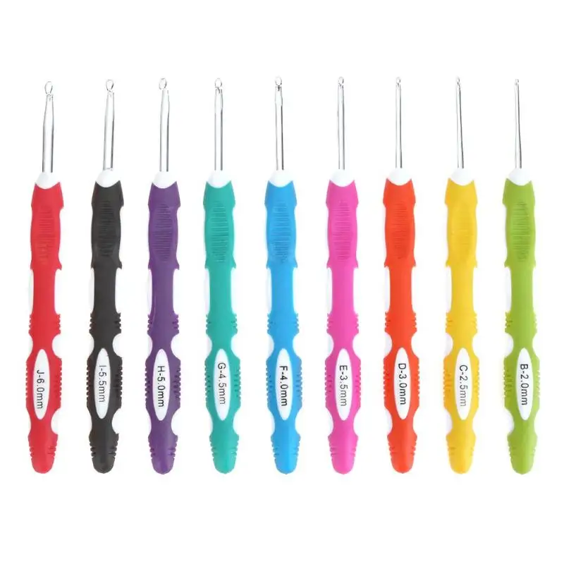 Multi Color Plastic Aluminum Soft Handle Crochet Hooks Knitting Needles Set Sewing Knitting DIY Craft Tools 9pcs