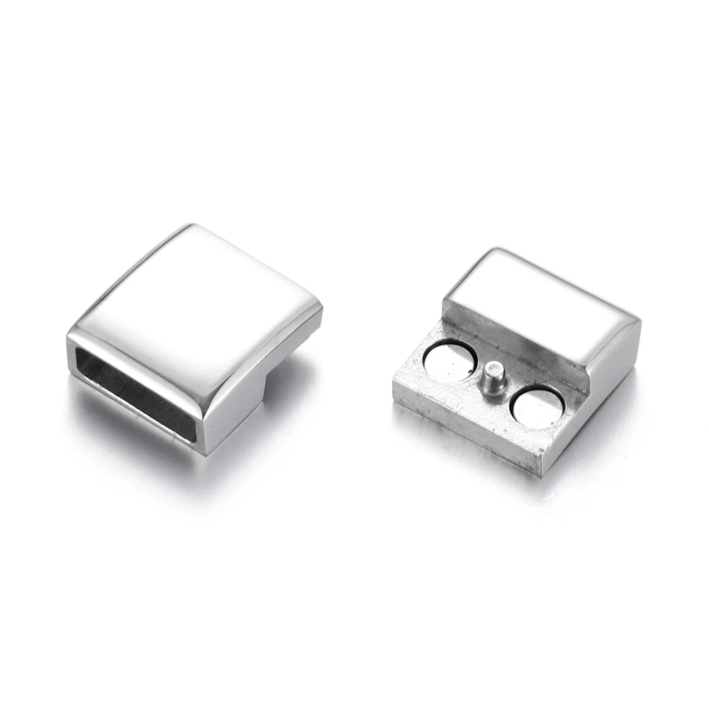 Stainless Steel Magnetic Clasps Hole 12*4mm Flat Leather Cord Clasp Magnet Buckle Bracelet Connector DIY Jewelry Making Supplies