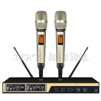 2 Channel UHF Wireless Microphone System With Receiver 2 Lavalier Lapel Cordless Headset Handheld Dynamic Microphone Mic Mics